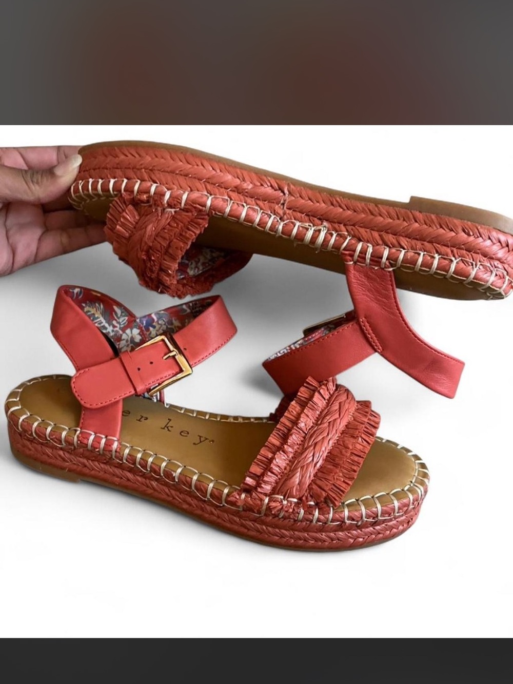Copper Key Red Ruffle Ankle-Strap Sandals - Picture 2 of 3